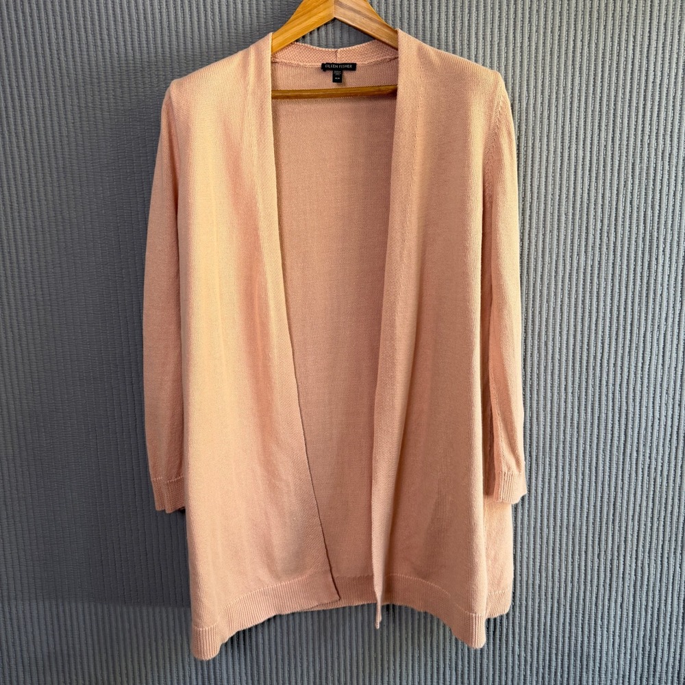 Eileen Fisher Linen Cotton Cardigan Office Medium Pink Classic Minimal Everyday